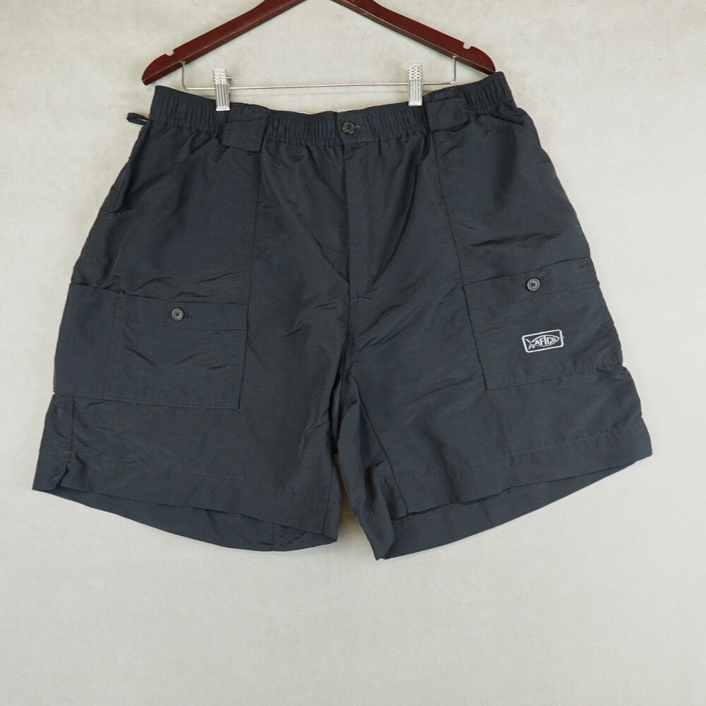 AFTCO Original Fishing Shorts Mens 42 Black 8" Inseam Nylon Cargo Pockets